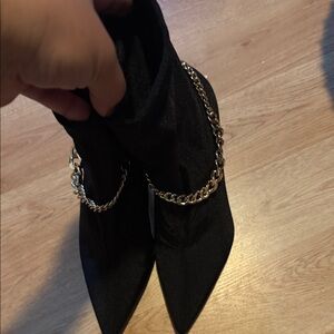 Guess Black Boots with Gold Chain Detail
